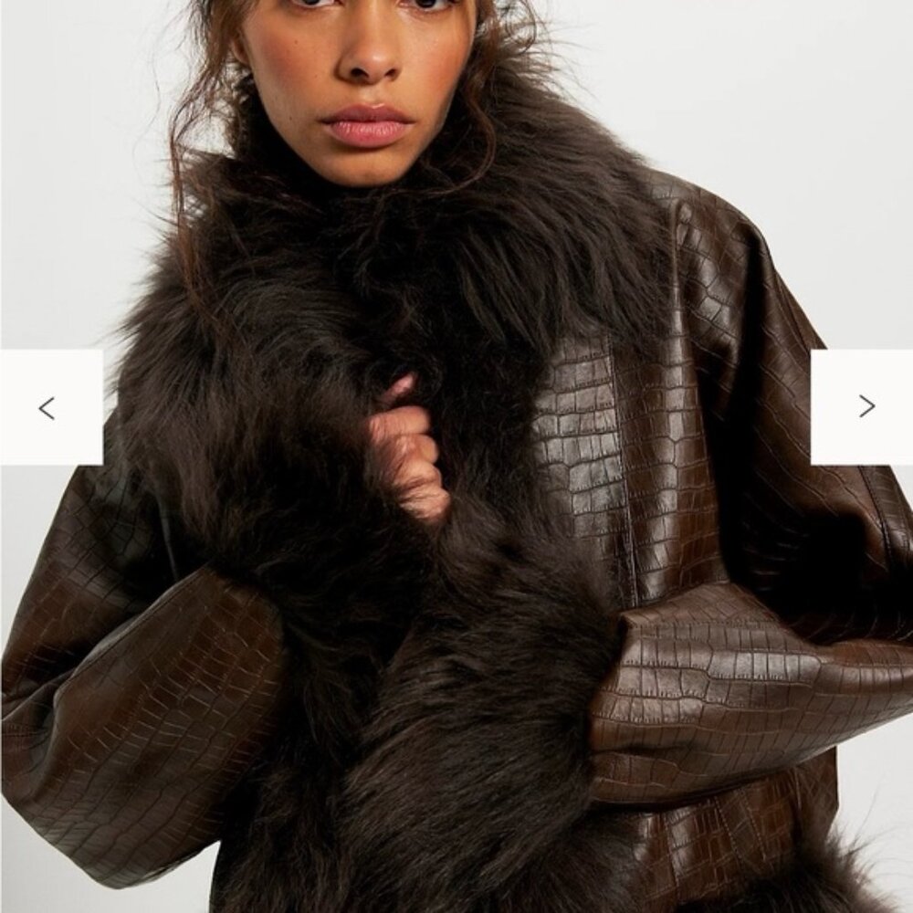 Charlotte Simone NWT Faux Fur Trimmed Brown Jacket